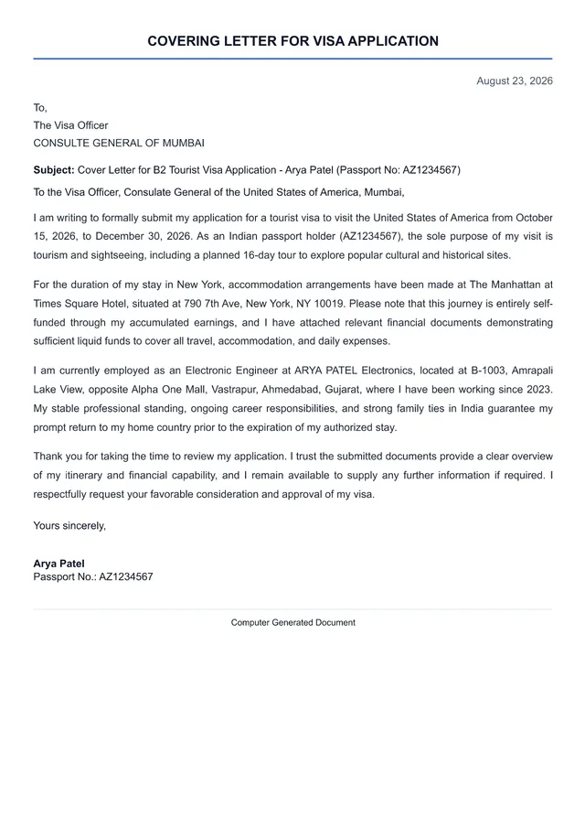 Covering Letter Sample