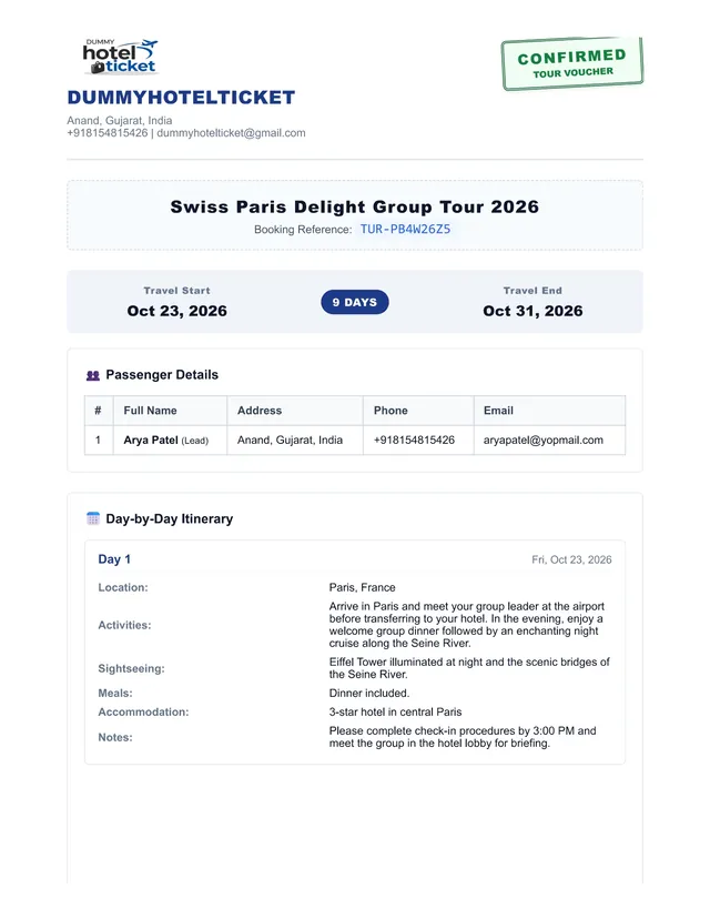Tour Voucher Sample
