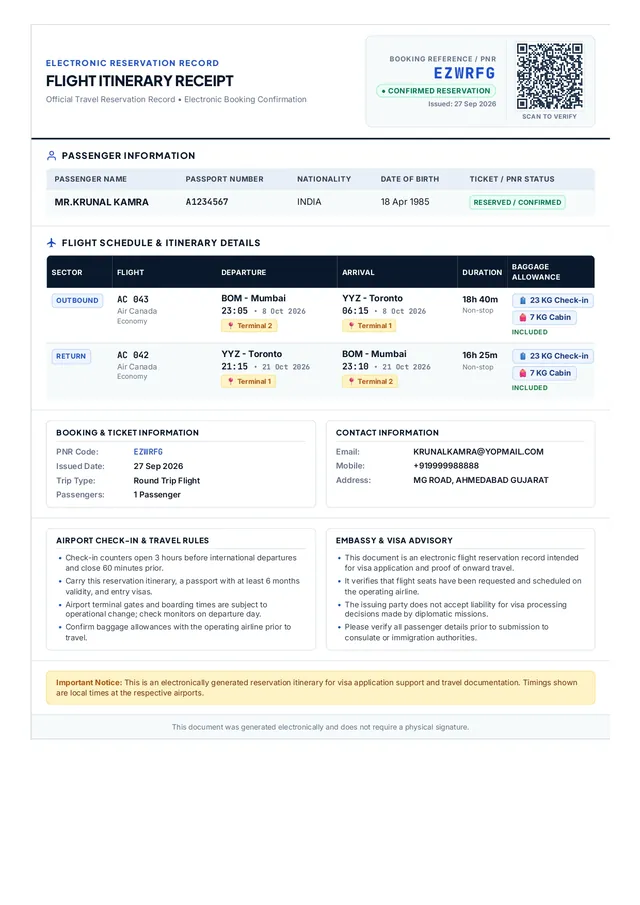 Flight Ticket Sample